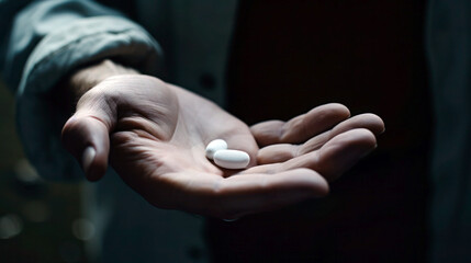 In the Palm of Care: A Precise Capture of Holding a Pill, Close-up Shot of Hand and Medication