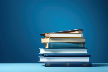 Boundless Learning: Neatly Aligned Books Towering Against a Deep Blue Hue