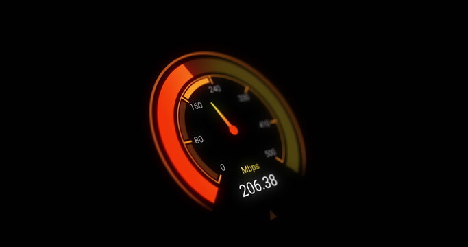 Image of orange speedometer over black background