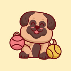bulldog puppies playing balls cartoon animal illustration