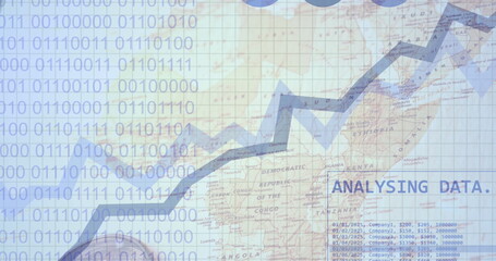 Fototapeta premium Image of statistics and data processing over map of africa