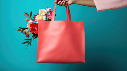 Trendy Shopping Adventure: Female Hand with Colorful Shopping Bag