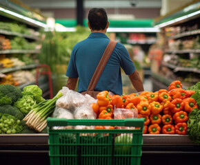 Colorful Choices: Man Immerses Himself in Vibrant Vegetable Shopping Experience