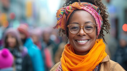 Mature african american woman standing with smiling expression at street of NY.