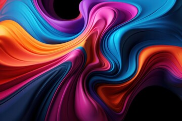 Fototapeta premium Abstract 3d colorful fluid shape on black background banner, Colorful Wavy Liquid Background