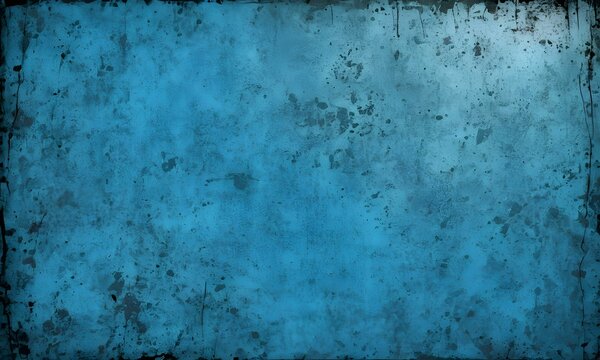 A grungy wall with blue paint on the outside