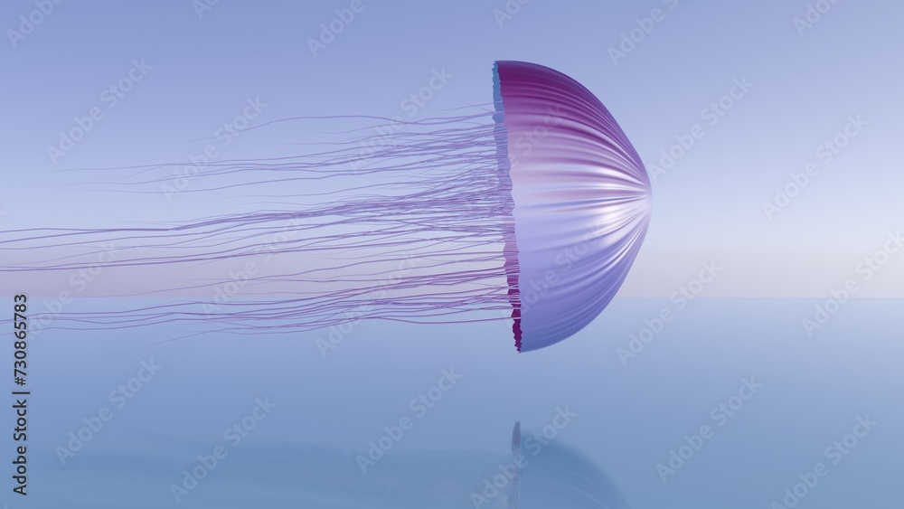 Poster a surrealistic composition featuring a jellyfish with tentacles that transform into delicate, floati