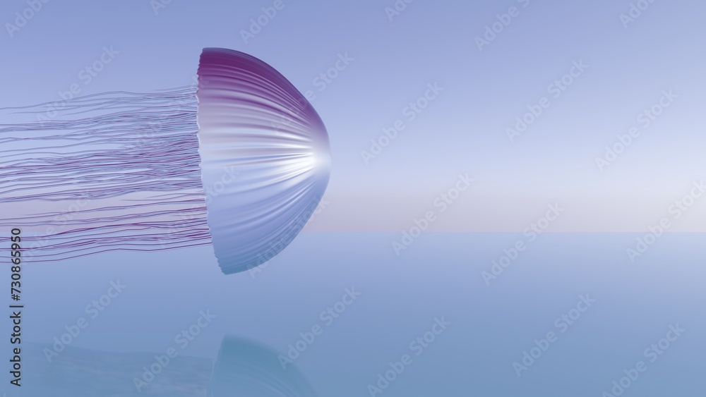 Poster a surrealistic composition featuring a jellyfish with tentacles that transform into delicate, floati