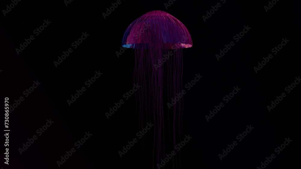 Poster a surrealistic composition featuring a jellyfish with tentacles that transform into delicate, floati