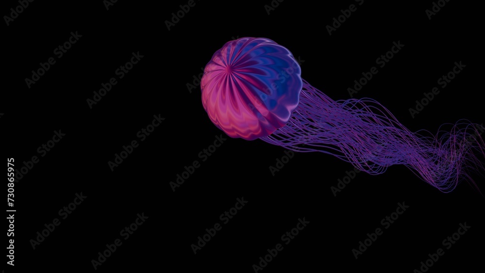 Poster a surrealistic composition featuring a jellyfish with tentacles that transform into delicate, floati