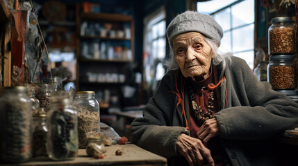 Empowered Senior Lady Engaged in Herbal Medicine Ritual, Brimming with Life and Vitality