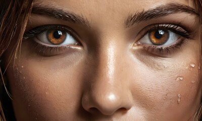 An artistic picture of a young woman with brown eyes. Front view human eyes
