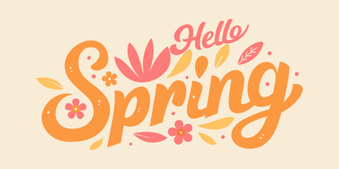 Hello Spring in retro art vector image background.