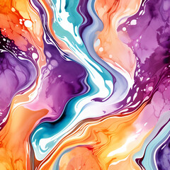 Obraz premium Closeup of abstract watercolor paint background texture with liquid fluid marbled paper texture banner texture. Generative AI (생성형 AI)