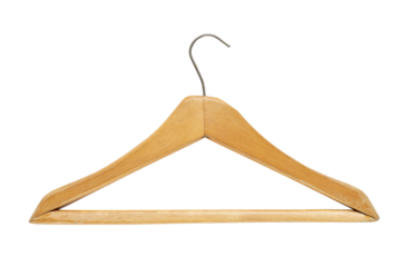 wooden clothes hanger isolated on transparent background, PNG clip art.