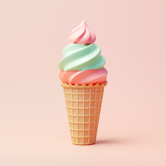 delicious ice cream dessert 3d cartoon on pastel background, 3d illustration Generative AI