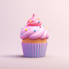 delicious cupcake 3d cartoon on pastel background, 3d illustration Generative AI