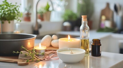 Fototapeta na wymiar Cozy Home Spa Day with Natural Wellness Products