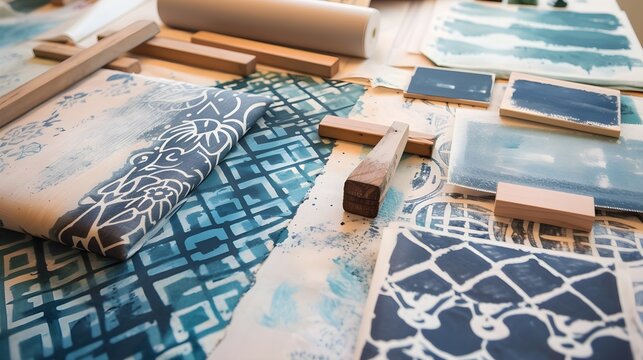 Artistic Process of Block Printing on Fabric