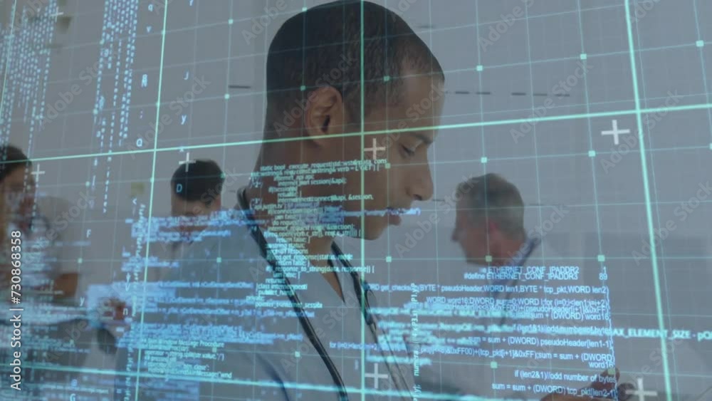 Poster animation of data processing over diverse doctors using tablet