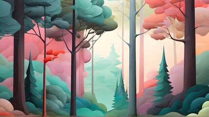 A illustration of scenic landscape in pastel color background