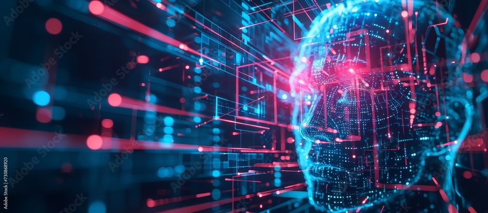 Poster developing ai in the future's cyberspace with wireless network and 3d processor illustration