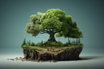 Arbor day , environmental concept, big green tree in a green scenery , save nature and new energy and eco concept