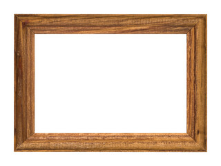 Horizontal wooden photo frame isolated on transparent background, PNG clip-art.