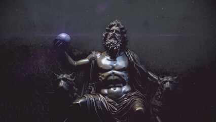 Fototapeta premium Pluto-Skulptur vor dunklem Hintergrund. Illustration