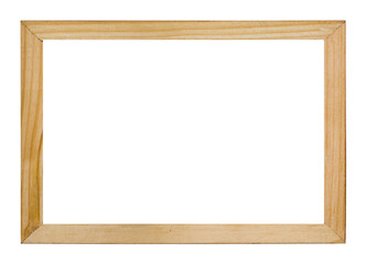 Horizontal wooden photo frame isolated on transparent background, PNG clip-art.