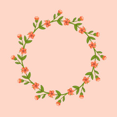 Tiny flower round frame pink, Wildflowers. Meadow flowers circle border. botanical, wedding, card, letter