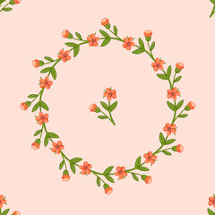 Tiny flower round frame pink, Wildflowers. Meadow flowers circle border. botanical, wedding, card, letter