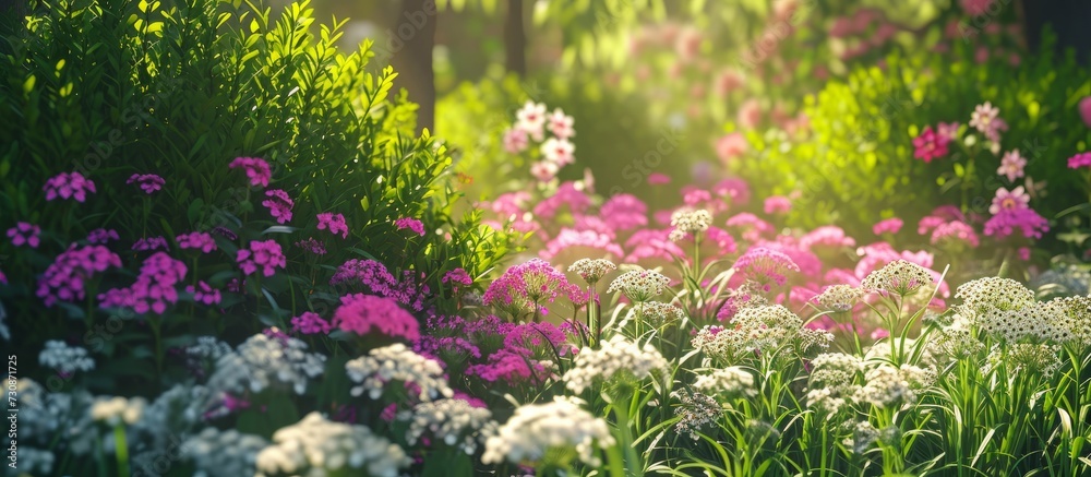 Poster Flowerbed adorned with Sweet William blooms (Dianthus barbatus).