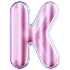 Bubble letter K font pink 3d render