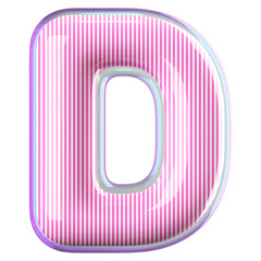 Bubble letter D font pink 3d render