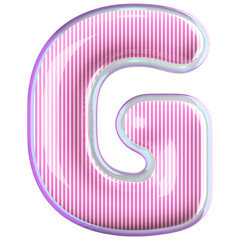 Bubble letter G font pink 3d render