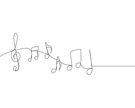 Continuous single line sketch drawing of music notes tune key. One line art of musical sound vector illustration