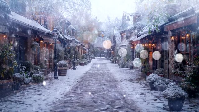 Winter landscape with snowfall, beautiful Paris when covered in snow Seamless looping time-lapse 4k animation video background Generated AI
