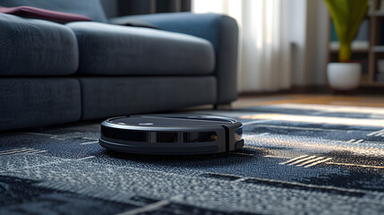 couch with robotic vacuum cleaner