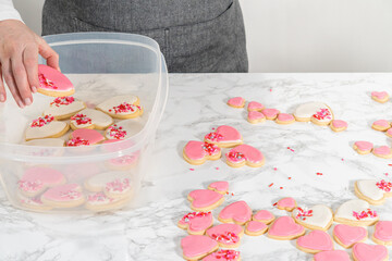 Heart-shaped sugar cookies with royal icing