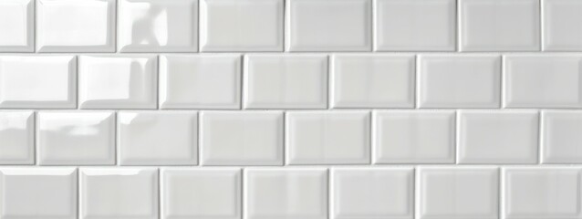 White light square brick subway tiles wall texture wide background banner panorama, seamless pattern, Generative AI 