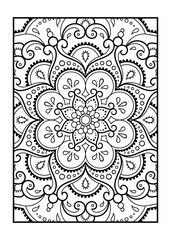 Outline floral pattern in mehndi style for coloring book page. Antistress for adults and children. Doodle ornament in black and white. Hand draw vector illustration.