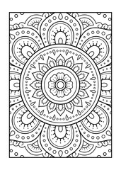 Outline floral pattern in mehndi style for coloring book page. Antistress for adults and children. Doodle ornament in black and white. Hand draw vector illustration.