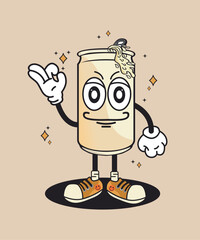 Vector illustration of retro cartoon soda bottle mascot character with funny face, perfect for t-shirts, stickers, posters, etc