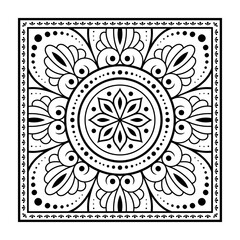 Decorative pattern of flowers and paisley for printing on fabric. Ornament for a bandana, a silk neckerchief, a tablecloth or a kerchief. Square sketch in tribal or oriental style.