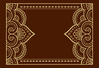 Frame in eastern tradition. Stylized with henna tattoos decorative pattern for decorating covers for book, notebook, casket, magazine, postcard and folder. Flower border in mehndi style.