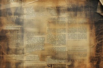 Newspaper paper grunge vintage old aged texture background Unreadable news horizontal page with place for text - obrazy, fototapety, plakaty