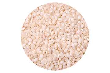 Large grains of uncooked white rice in a ceramic bowl