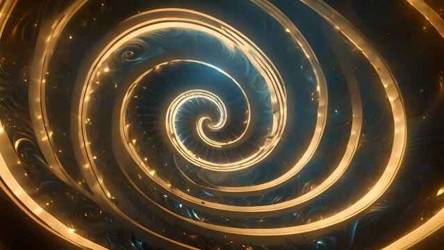A golden spiral of light creates a scene reminiscent of the infinite cosmos.
