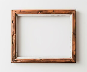 Rustic and weathered wooden frame on a white wall, background texture with copy space.